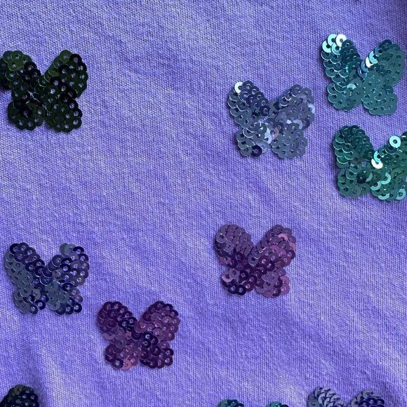 Quacker Factory Pink V-Neck Butterfly Sequin Top - Picture 5 of 5